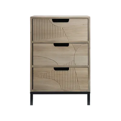 Image de Rebecca Mobili Table de nuit avec 3 tiroirs en bois et métal, blanc et marron