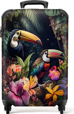 Obrázek produktu pro NoBoringSuitcases.com® Kufr Příruční zavazadlo na kolečkách Kufr na kolečkách Malý cestovní kufr na 4 kolečkách - Toucan - Flowers - Plants - Jungle - Cabin Size < 55x40x23 cm & 55x40x20 cm - Foto kufr - Cabin suitcase - Board luggagePříruční zavazadlo Kufr 55x35x20 cm, 36L,