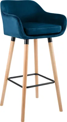 Produktbild von CLP Barhocker Grant Samtbezug Gestell aus Buchenholz bis 150 kg mit Fußstütze blau