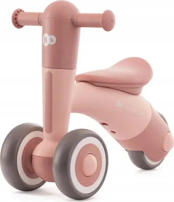 A pink and gray Kinderkraft MINIBI 3-in-1 tricycle and walker is shown against a white background.