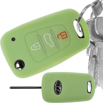 Produktbild von Auto Schlüssel Hülle Silikon Schutz Cover Fluoreszierend Grün kompatibel mit Hyundai i30 ix20 ix35 KIA Soul Sportage 3 Tasten Klappschlüssel
