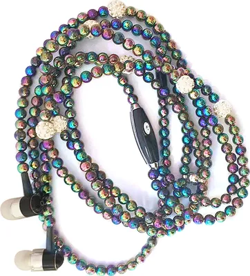 Obrázek produktu pro Šperky Perlový náhrdelník Stereo sluchátka s mikrofonem 3,5 mm In-Ear sluchátka Drátová sluchátka pro telefon Girl，barva černá