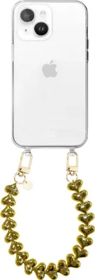 Produktbild von Funky Hearts (Gold) Transparant Cord Hülle  - Kompatibel mit iPhone 13 Mini