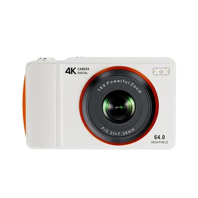 Productafbeelding van ZELURXX H14, digitale camera met dubbele lens, 4K, 64MP, 16x zoom, 64GB geheugen, selfie-filters, voor- en achtercamera, LED-licht, wit