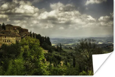 Produktbild von MuchoWow® Poster Wolken über den toskanischen Hügeln in der ummauerten italienischen Stadt San Gimignano 30x20 cm - Plakate - Print