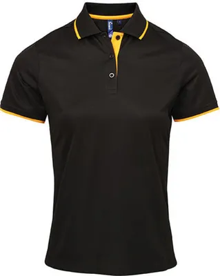 Produktbild von Premier Workwear PR619 | Damen Contrast Coolchecker Polo - Farbe: Black/Sunflower (ca. Pantone 136c) - Größe: S