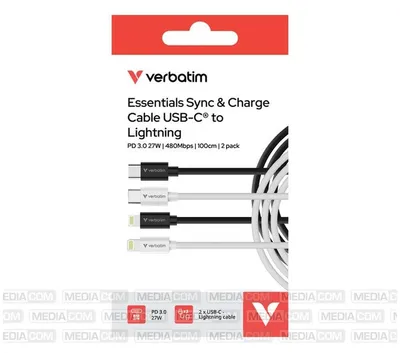 Obrázek produktu pro Verbatim 32392, 1 m, Lightning, USB C, Samec, Samec, Bílá, Černá