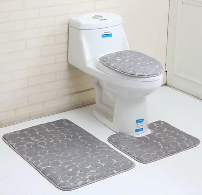 Produktbild von 3 Badteppich Set Super Soft Badteppich und WC Vorleger Memory Foam Pebble Dusche Matte Schnell trocknend Badezimmer Matte Teppich, Grau