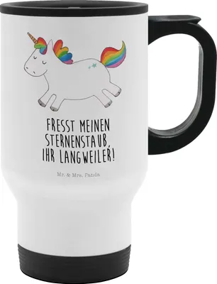 Produktbild von Mr. & Mrs. Panda Thermobecher Einhorn Happy - Weiß - Geschenk, thermosbecher, Isolierbecher, Teebecher To Go, Fröhlich, Kaffeebecher, Spannend, Einhörner, glücklich