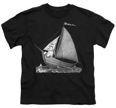 Productafbeelding van "Waar de wilde dingen zijn" - T-shirt voor kinderen met de tekst "Varen op een boot", model TV38584 (maat 140-146), kleur zwart