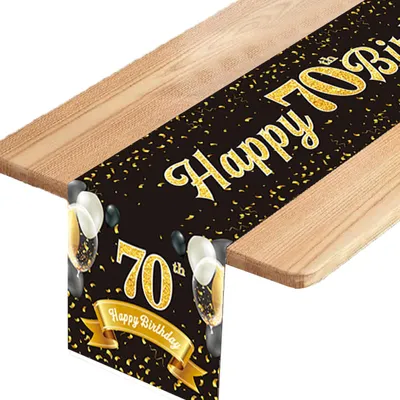 Tischläufer 70. Geburtstag Schwarz Gold 180x35 cm