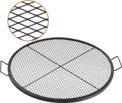 Produktbild von X-Marks Feuerstellengrill, Φ 910 x 25 mm Lagerfeuer BBQ Grillrost - Stahl - mit Griff und Stütz-X-Draht - Tragbares Campingkochgeschirr - für Partys und Zusammenkünfte im Freien - Schwarz.