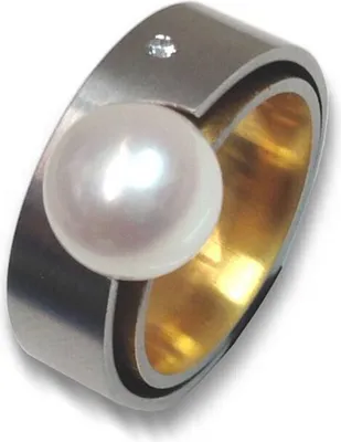 Produktbild von Ring 54 - bicolor - Edelstahl Brillant Zuchtperle