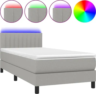 Produktbild von vidaXL Boxspringbett mit Matratze & LED Hellgrau 100x200 cm Stoff