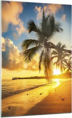 Produktbild von Bilder auf glas - Einteilig - Meer Strand Palme - 70x100cm - Glasbilder - Wandbilder - Bilder - zum Aufhängen bereit - Wanddekoration aus Glas - Glas Bilder - Wandbild auf Glas - GPA70x100-3922