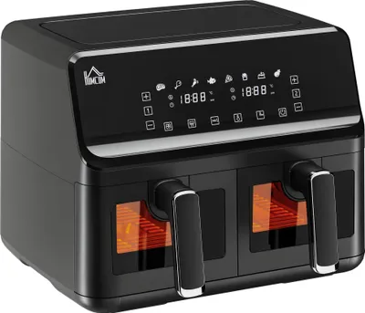 Produktbild von HOMCOM Dual Zone Heißluftfritteuse 8-in-1 8L Airfryer 2 Kammern mit Sichtfenster
