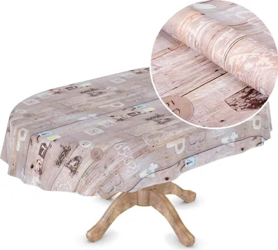 Produktbild von Tischdecke Wachstuch Chick&Charme Holz Beige Robust Wasserabweisend Oval Breite 140 cm Länge 180 cm