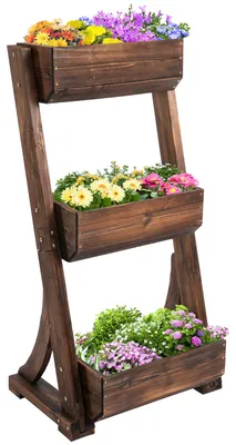 Immagine prodotto di Portapiante Fioriera da Giardino 3 Ripiani 61x48x118 cm in Legno Carbonizzato