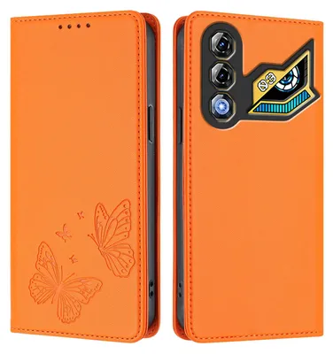 Image de Étui en cuir pour ZTE nubia Neo 3 GT, motif papillon, étui portefeuille à rabat avec support, orange