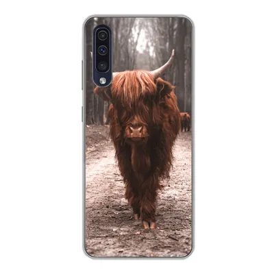 Produktbild von MuchoWow® Handyhülle Schutzhülle Hülle für Samsung Galaxy A30s Schottischer Hochländer - Wald - Kuh - Tiere - Natur Silikon Softcase Handy Hülle - Karteninhaber