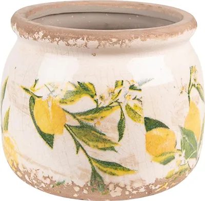 Productafbeelding van Clayre & Eef bloempot, diameter 12 cm, hoogte 9 cm, geel, keramiek, citroenmotief