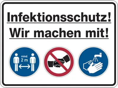 Produktbild von Dreifke® Hygieneschild, Infektionsschutz! Wir machen mit! | PVC | 300x200 mm,...