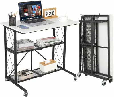 Produktbild von Faltbarer Schreibtisch Computer Tisch klappbar Metall MDF 80x50x76 cm weiß