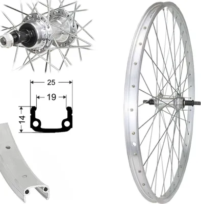 Produktbild von Bärwinkels 26 Zoll Alu Fahrrad Hinterrad Laufrad Felge Schraubkranz 559-19 silber Vollachse