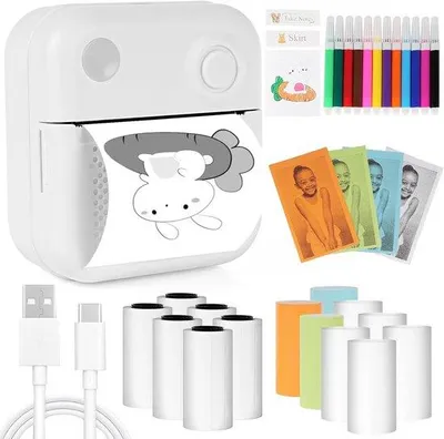 Obrázek produktu pro Miniaturní štítkovač s Bluetooth, bezdrátový ruční štítkovač, mini štítkovač s několika vzory (14 rolí papíru + 12 barevných fixů) pro školu, kancelář a organizaci domácnosti