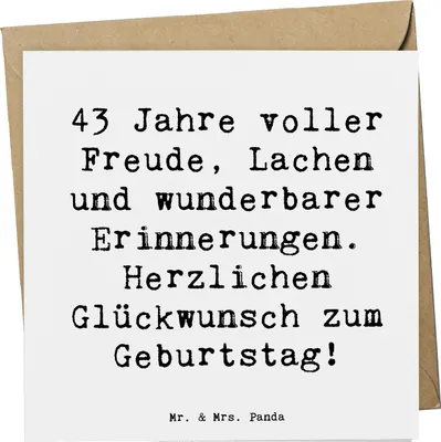 Produktbild von Mr. & Mrs. Panda faltkarte Spruch 43. Geburtstag Freude - Weiß - Geschenk, doppelkarte, anlasskarte, Geburtstagsdekoration, Glückwunschkarte, Geschenkideen, Klappkarte