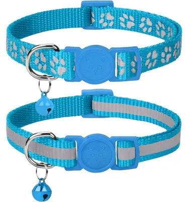 Produktbild von Reflektierendes Katzenhalsband mit Sicherheitsverschluss und Glöckchen, 2er Pack, Hellblau, 15-20cm