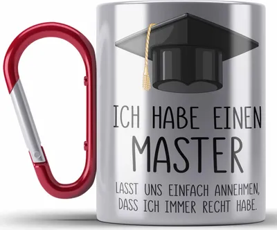 Produktbild von Trendation - Master Bestanden Geschenk Abschluss Edelstahl Tasse Karabiner Spruch Master Graduation Bestandene Prüfung Geschenkidee (Rot)