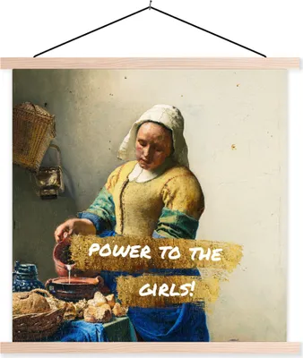 Produktbild von MuchoWow® Textilposter Milchmädchen - Gold - Zitate - Gemälde - Alte Meister 120x120 cm mit holzfarbenen Rahmen - Textil-Poster