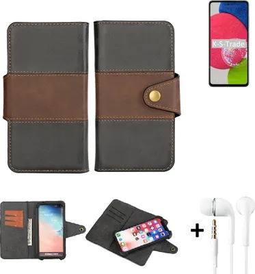 Produktbild von K-S-Trade Handyhülle Schutzhülle Bookstyle Wallet-Case kompatibel mit Samsung Galaxy A52s 5G + earphones Bumper rundumschutz schwarz-braun 1x