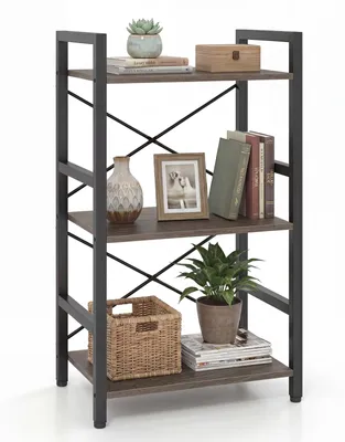 Immagine prodotto di Libreria KOMFOTTEU, scaffale a 3 ripiani con struttura in metallo e dispositivo antiribaltamento, scaffale industriale, scaffale salvaspazio, scaffale da terra per soggiorno, studio e ufficio, 42 x 28 x 71 cm