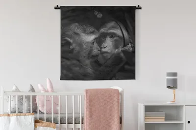 Produktbild von MuchoWow® Wandteppich Wandbehang Schmetterling - Affe - Tiere - Dschungel - Schwarz - Weiß 90x90 cm Tapisserie Dekoration Wandtuch - Wandaufhänger