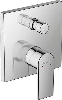 A close-up studio shot of a chrome-finished bathroom faucet.