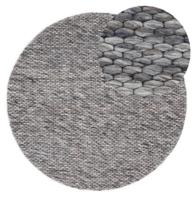 Produktbild von Wollteppich Sina weicher handweb Teppich Natur Rund Grau meliert Ø 80 cm | Zeitloser Wollteppich für Wohnzimmer, Schlafzimmer & Kinderzimmer