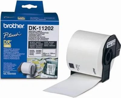 Produktbild von Brother P-TOUCH DK-11202 Versandetiketten, 62x100mm, 300 Etiketten, Selbstklebend, Weiß