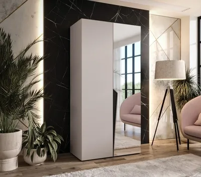 Produktbild von Kleiderschrank mit Spiegel, 100 cm, SORAYA 2 – Kaschmir / schwarzer Griff