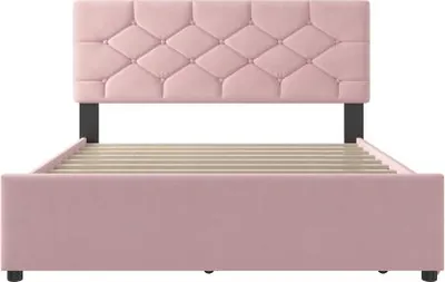 Produktbild von Polsterbett 140x200cm Samt Lattenrost Rollcontainer Minimalistisch Rosa Ohne Matratze Funktionsbett Doppelbett Kinderbett