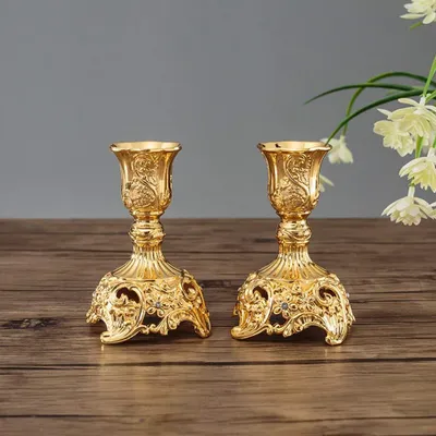 Productafbeelding van Elzusha - Set van 2 Gouden Kaarsenhouders voor Tafeldecoratie