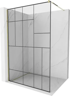 Image de Mexen Kioto paroi de douche 140 x 200 cm, Transparent/Noir motif 8 mm, Or - 800-140-101-50-78