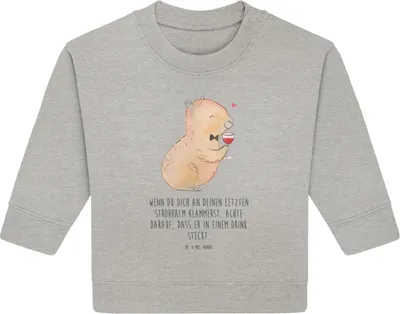 Produktbild von Mr. & Mrs. Panda Organic Baby Pullover Capybara Wein 24. - 36. Monat - Heather Grey - Geschenk, Handzeichnung, Lustige Sprüche, für Weinkenner, Bullover, Spaßbild