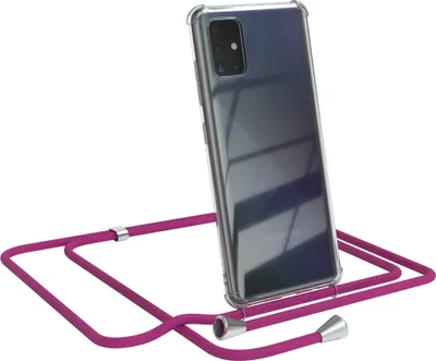 Produktbild von EAZY CASE Handykette kompatibel mit Samsung Galaxy A51, Handyhülle mit Umhängeband, Handykordel, Schutzhülle Clear, Band in Rosa