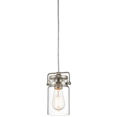 Image de Suspension Brinley, nickel brossé, 1xE27x60W, verre, dimensions : 287x12x12 cm, IP20, Kichler
