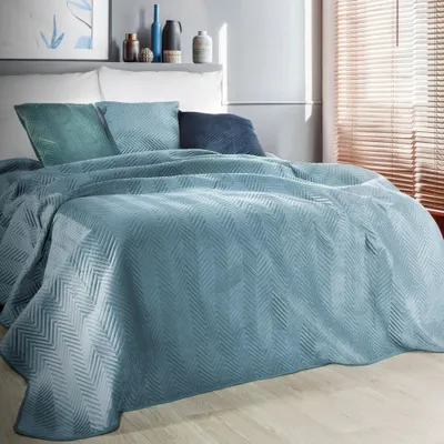 Produktbild von Gesteppte Decke aus Samt Tagesdecke Velvet Bettüberwurf SOFIA Weich Dekorativ blau 230x260 cm blau