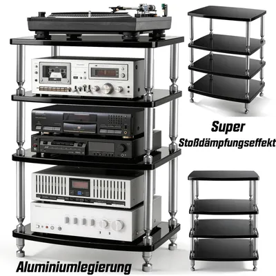 Image de Étagère réglable, meuble Hi-Fi, meuble multimédia, meuble pour platines, support TV, étagère pour enceintes, compatible avec platines, amplificateurs, équipements Hi-Fi, dimensions : 60 x 52 x 83 cm