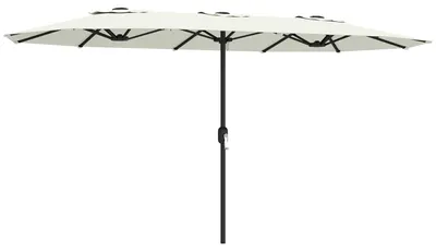 Image de Parasol de terrasse - Parasol double - 4,6 x 2,6 m - Protection UV50+ - Mécanisme à manivelle - Ivoire