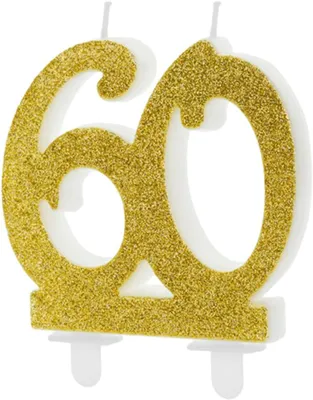 Image de Bougie d'anniversaire dorée avec paillettes, numéro 60, décorations pour gâteau, 7,5 cm